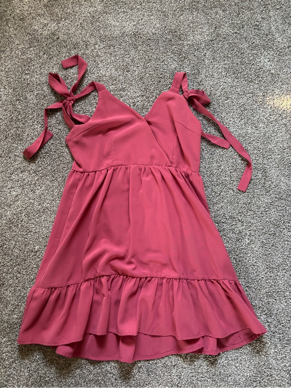 Rose color Tie-Shoulder Ruffle Sundress